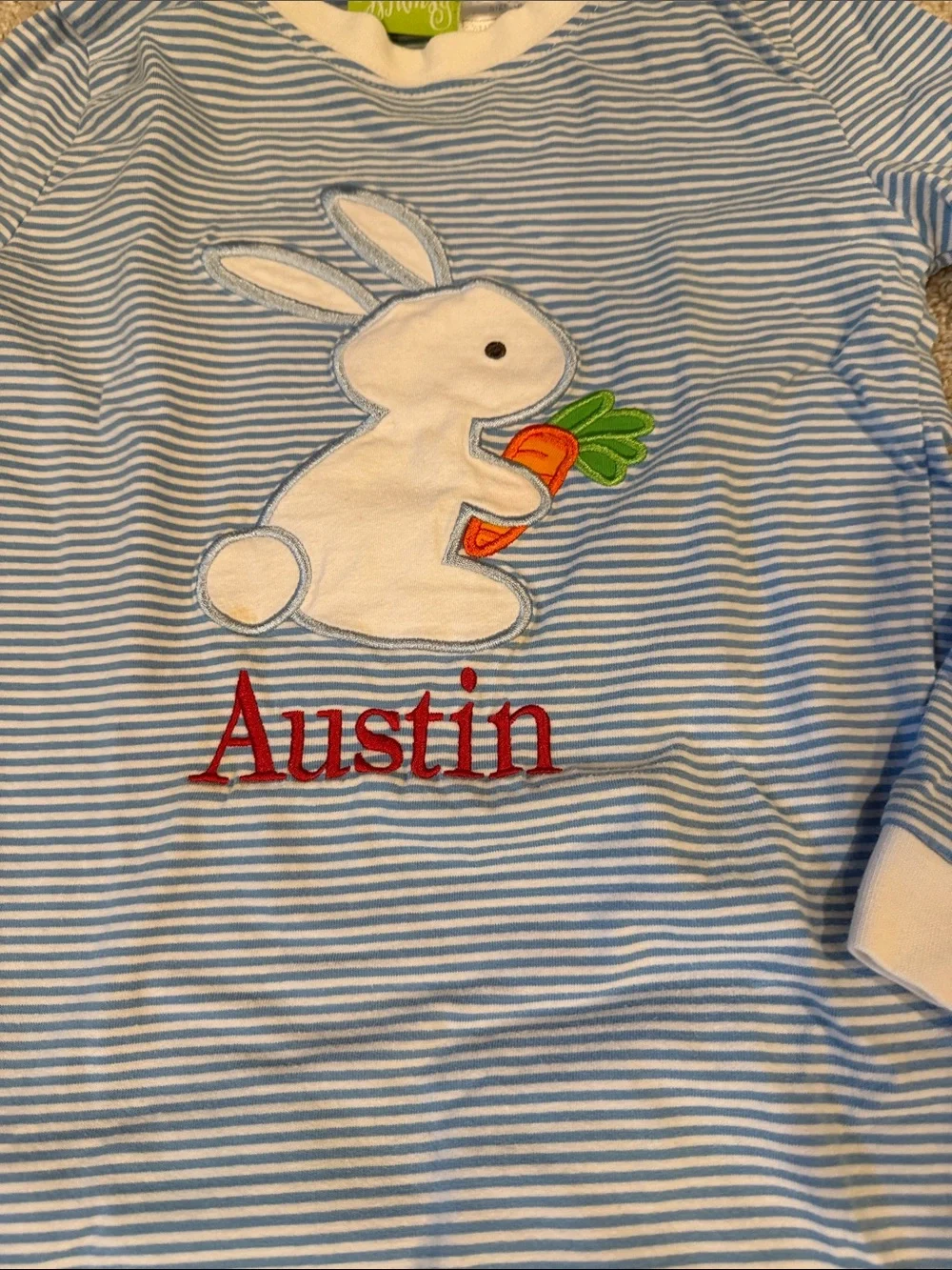 Blue and White Striped Bunny Pajama Set, size 10
